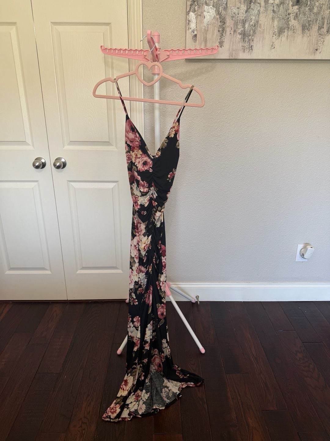 Windsor Black Floral Print Ruched Spaghetti Strap Maxi Dress