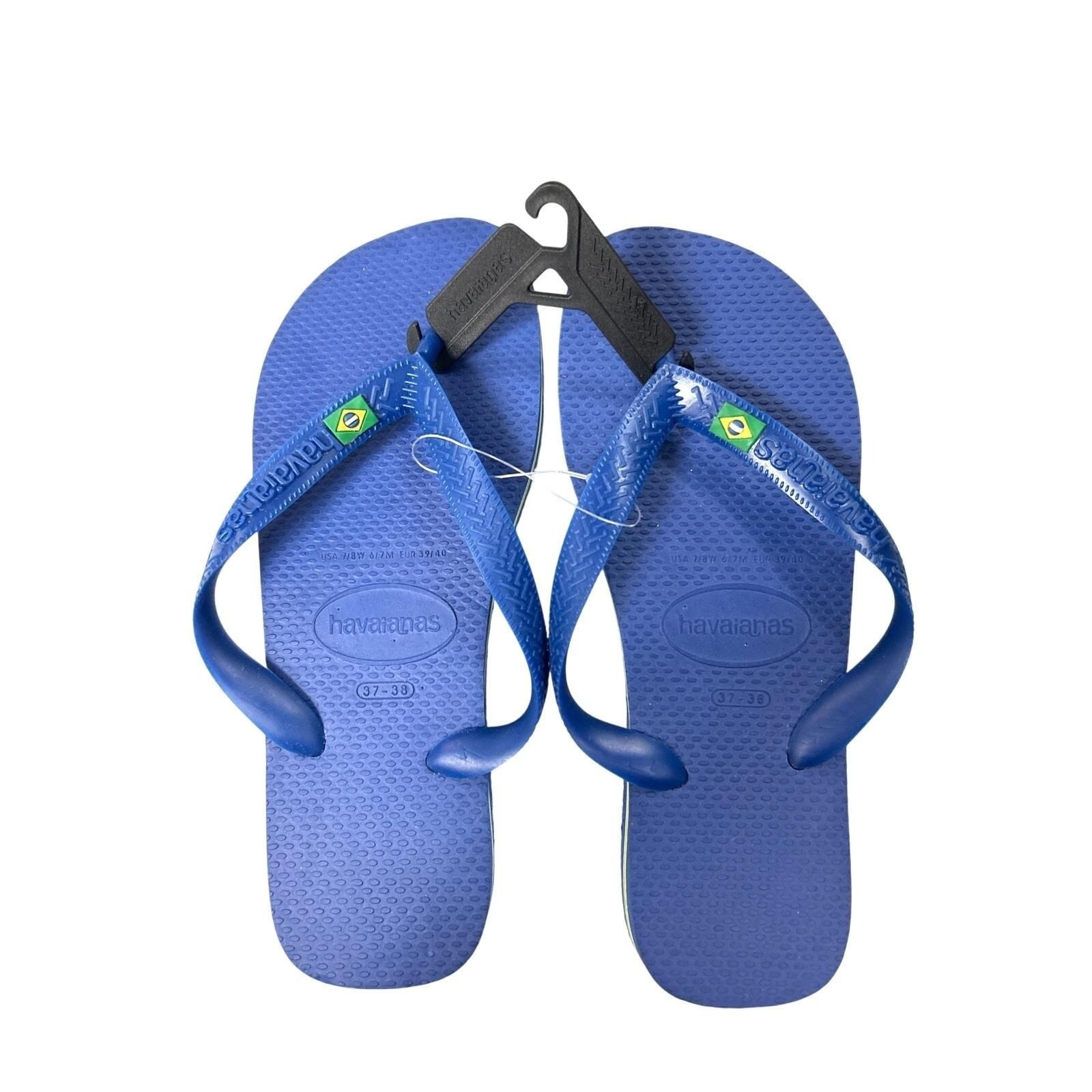 Havaianas Womens Flip Flops Size 6 Navy Brazil Flag Top Thong Sandals Slip-On