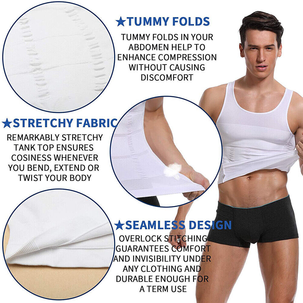 Men’s Body Shaper Toning T-Shirt Ultra Durable Vest Compression Slim Underwear