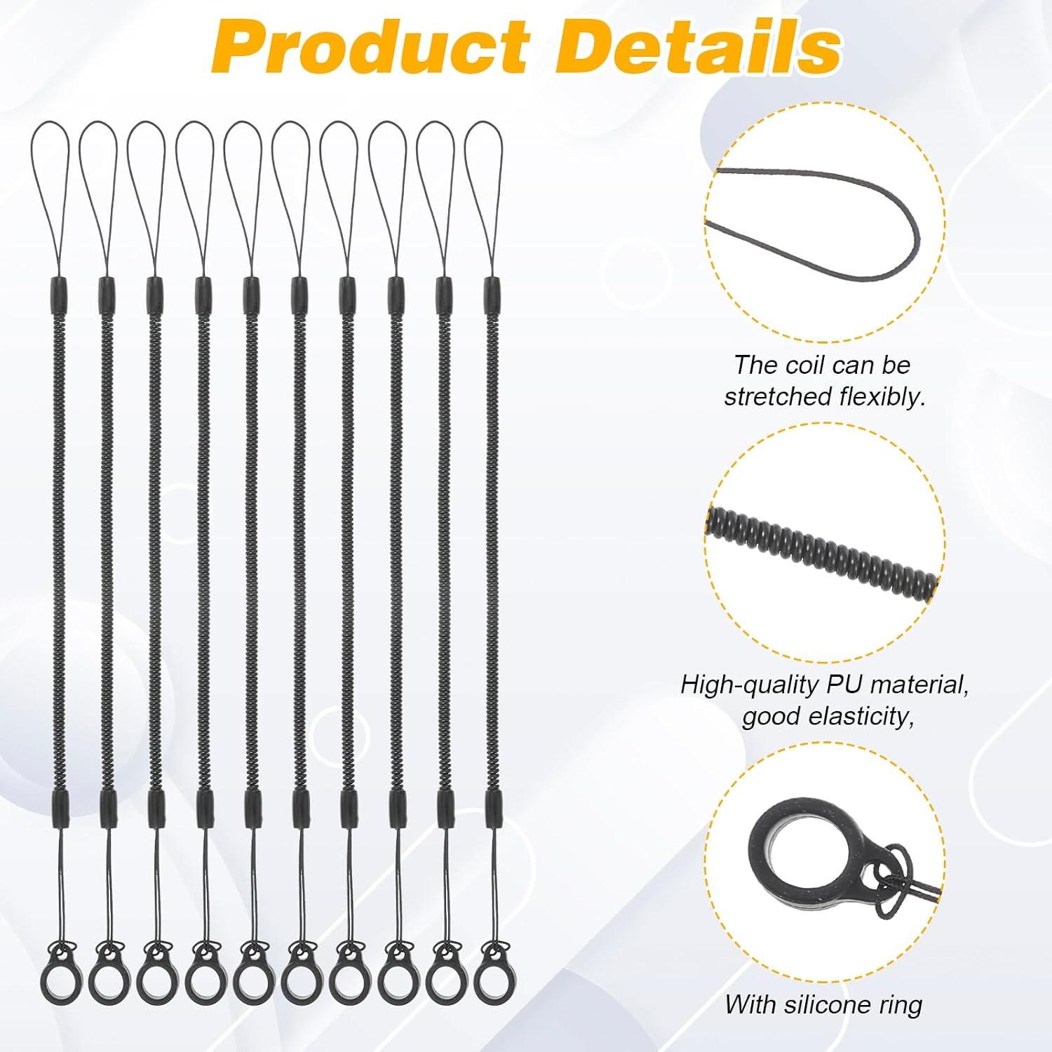 10PCS Pen Leash Elastic Lanyard | Plastic Retractable Tether with Silicone Ring