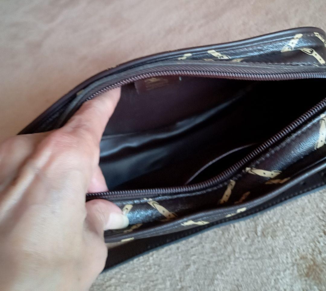 LONGCHAMP Brown Leather Shoulder Bag Logo Print Women’s
