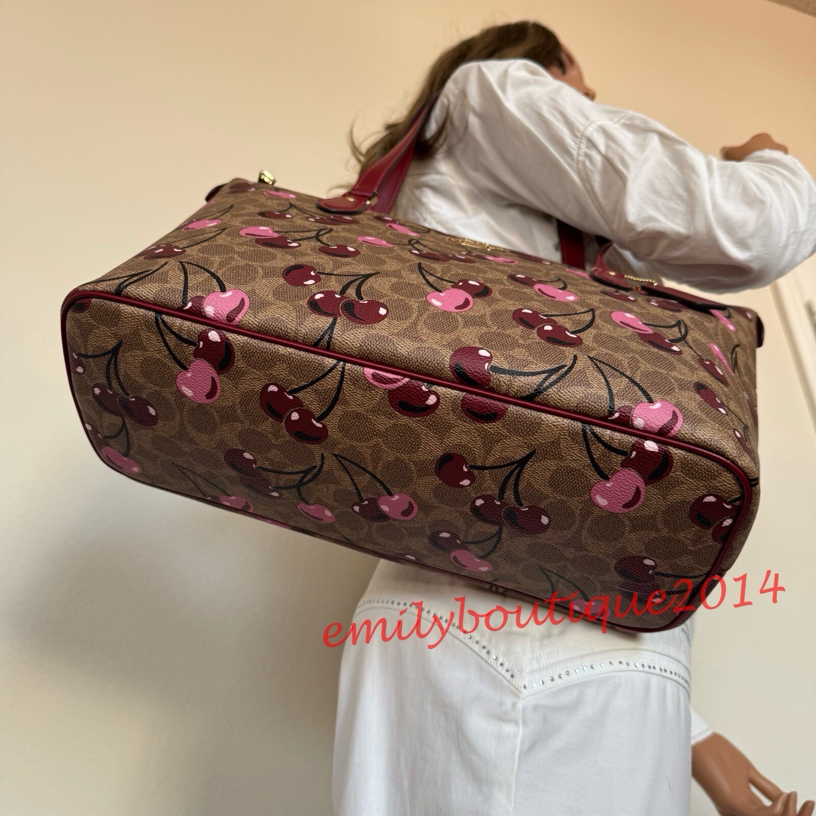 NWT Coach CAA71 Gallery Tote Bag In Signature Canvas & Cherry Print Zip Wristlet