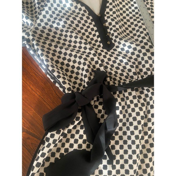 Banana Republic Black Cream Geometric Print Tie Waist Shift Dress Size 2