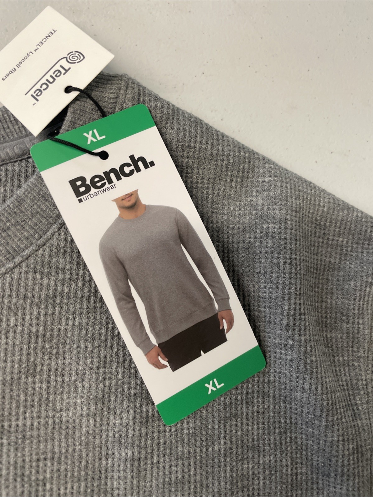 BENCH Urbanwear Sweatshirt Thermal Fleece Crewneck Pullover Waffle GRAY XL NEW
