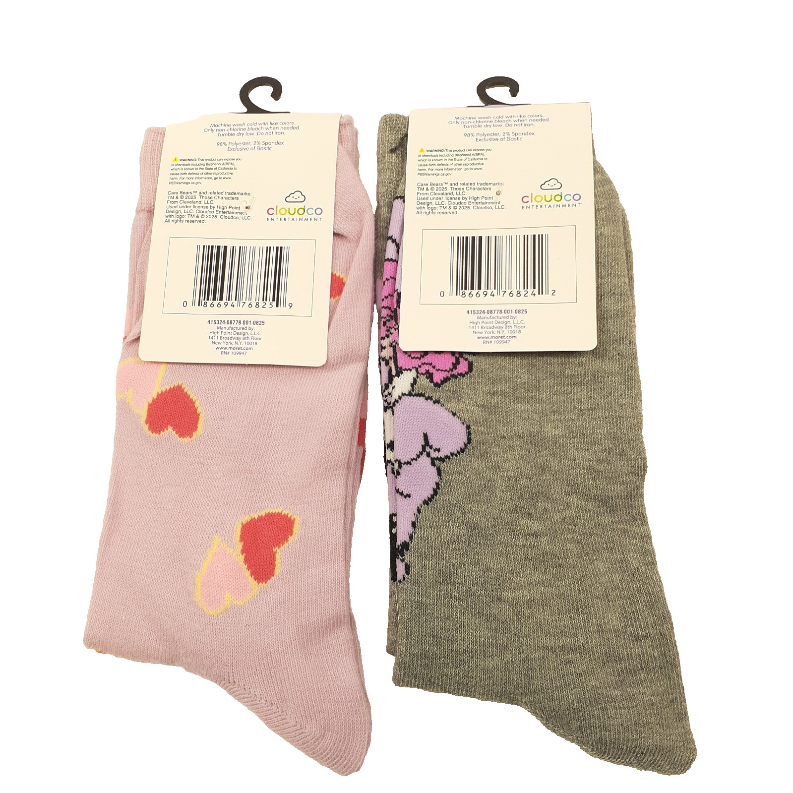 Care Bears Cartoon Mens Sz 6-12 Pink Gray 2 Pair Novelty Graphic Crew Socks NWT