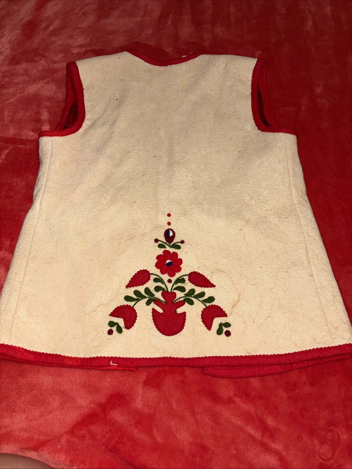 Vintage Hungary Peasant Vest Boho Red Lining Embroidered Top Folk Art