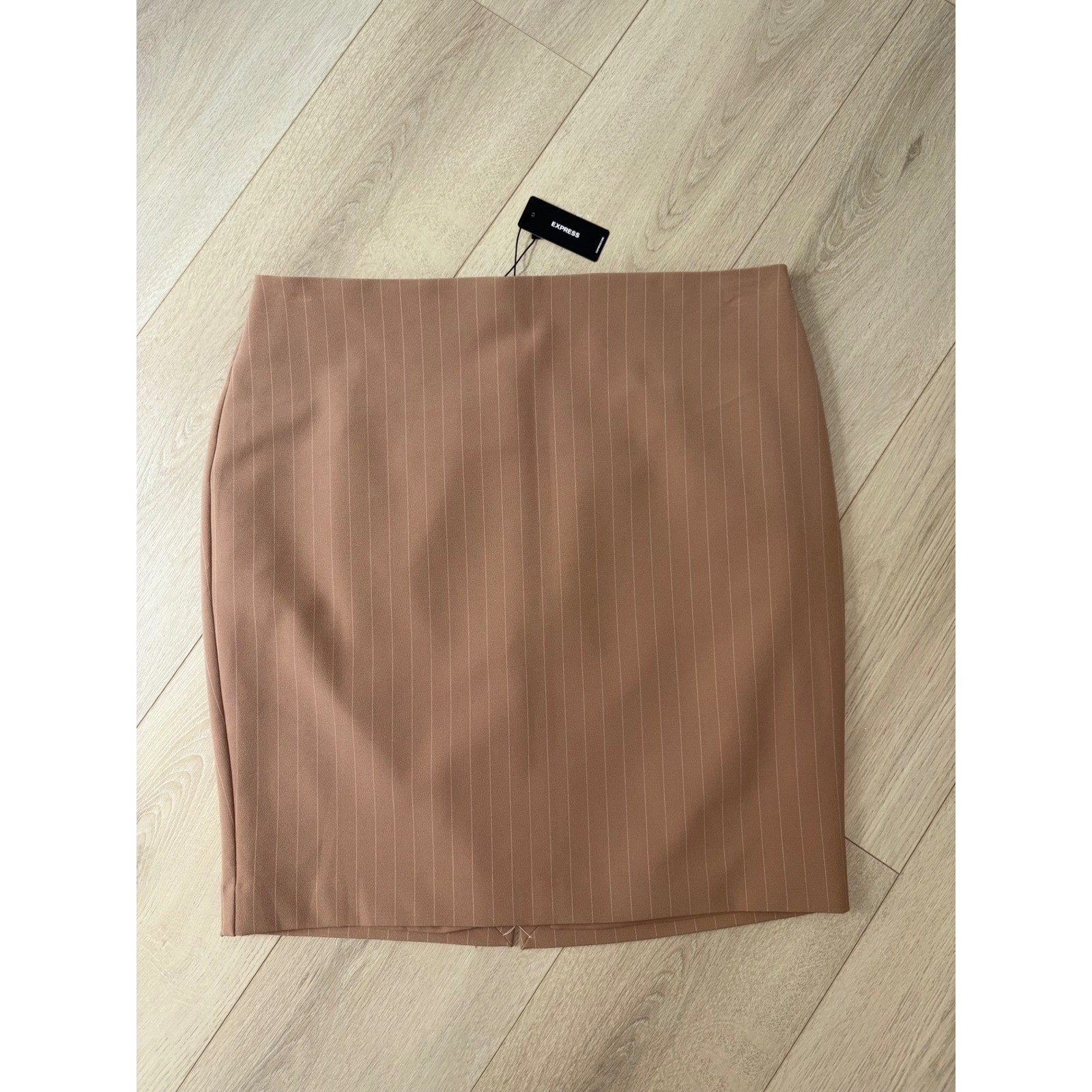 Express Editor Tan Pinstripe Pencil Skirt Nude Side Zip Professional Office 14