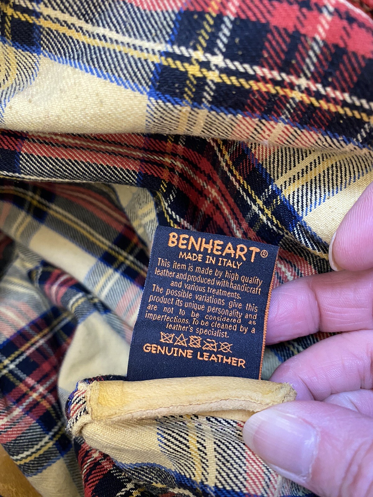 Benheart Sissi Custom Single Handle Italian Leather Purse Buffalo Plaid Lining
