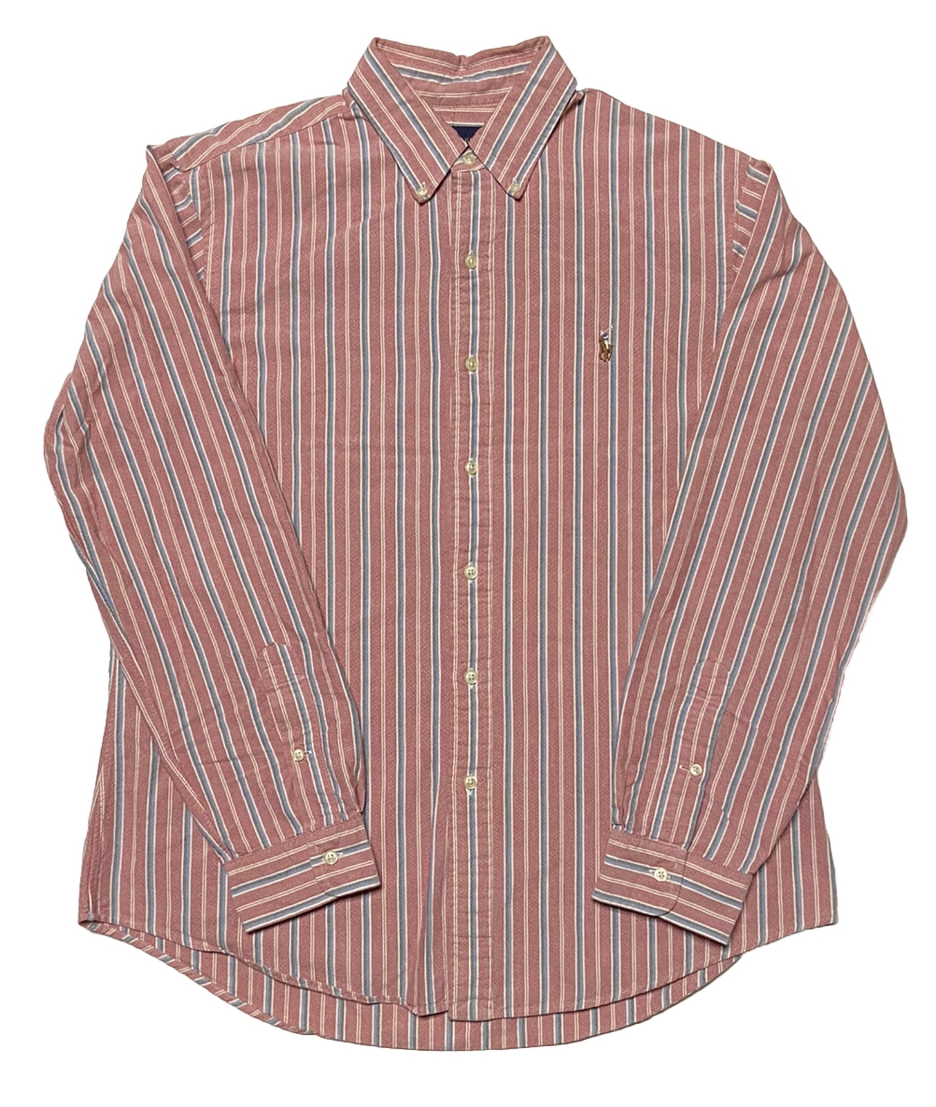 Ralph Lauren Custom Fit Mens Large Button Down Long Sleeve Shirt Salmon Stripe