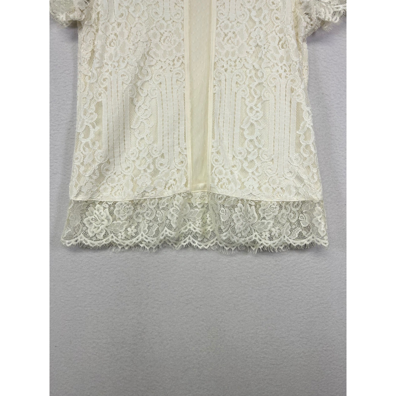 Romantic Coquette Express Womens Small Ivory Floral Lace Swiss Dot Mesh Blouse