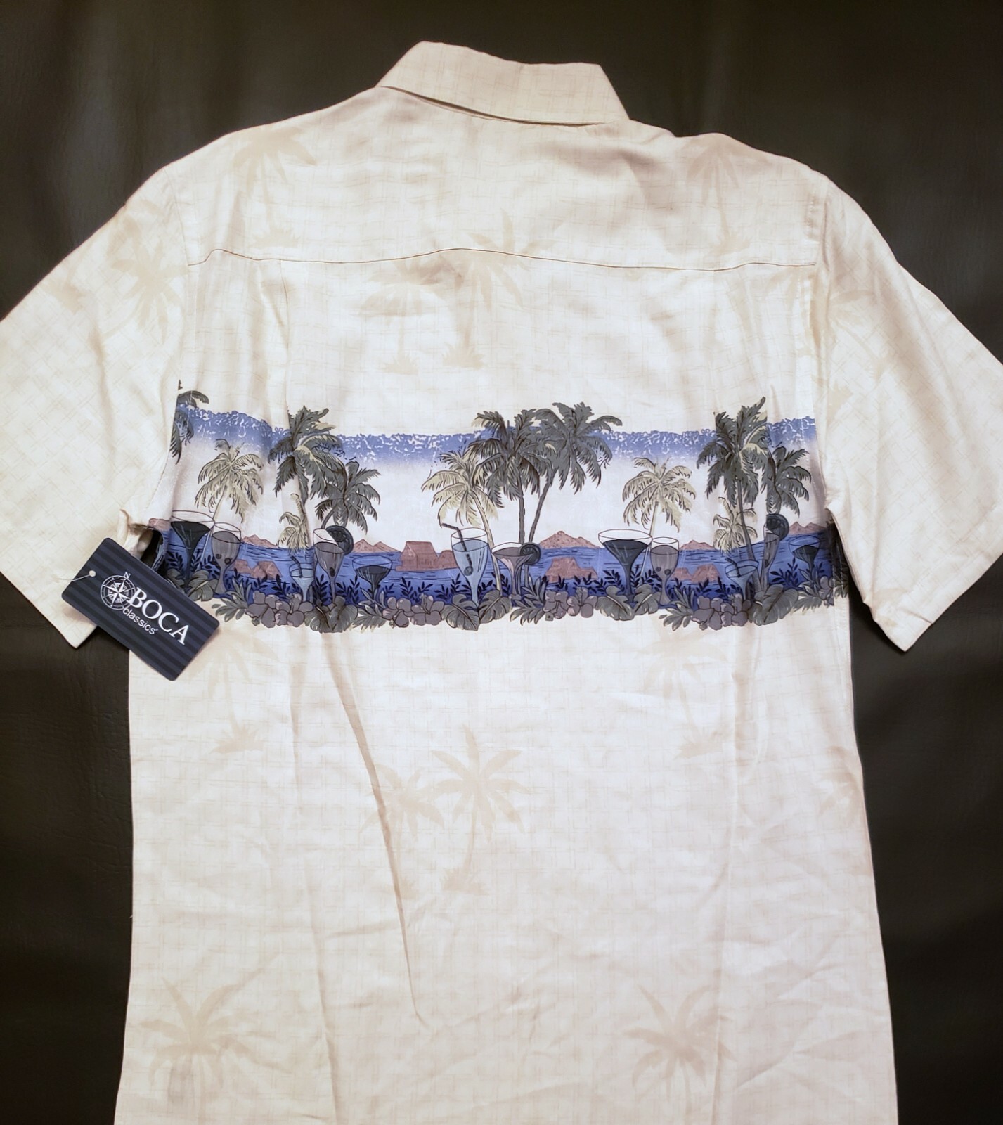 BOCA CLASSICS 100% Rayon Hawaiian Shirt Mens S 20×29 Palm Tree Island NWT *V