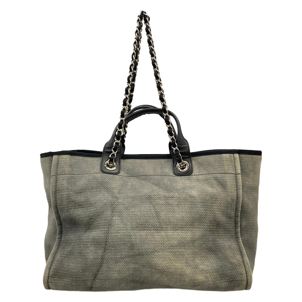 CHANEL Deauville Line Gray Black Canvas Leather Tote Bag