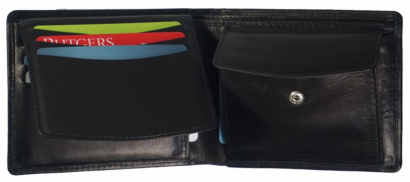 Bifold Mens Wallet Black Premium Cow Leather Credit Card- ID Holder Bills-Coin