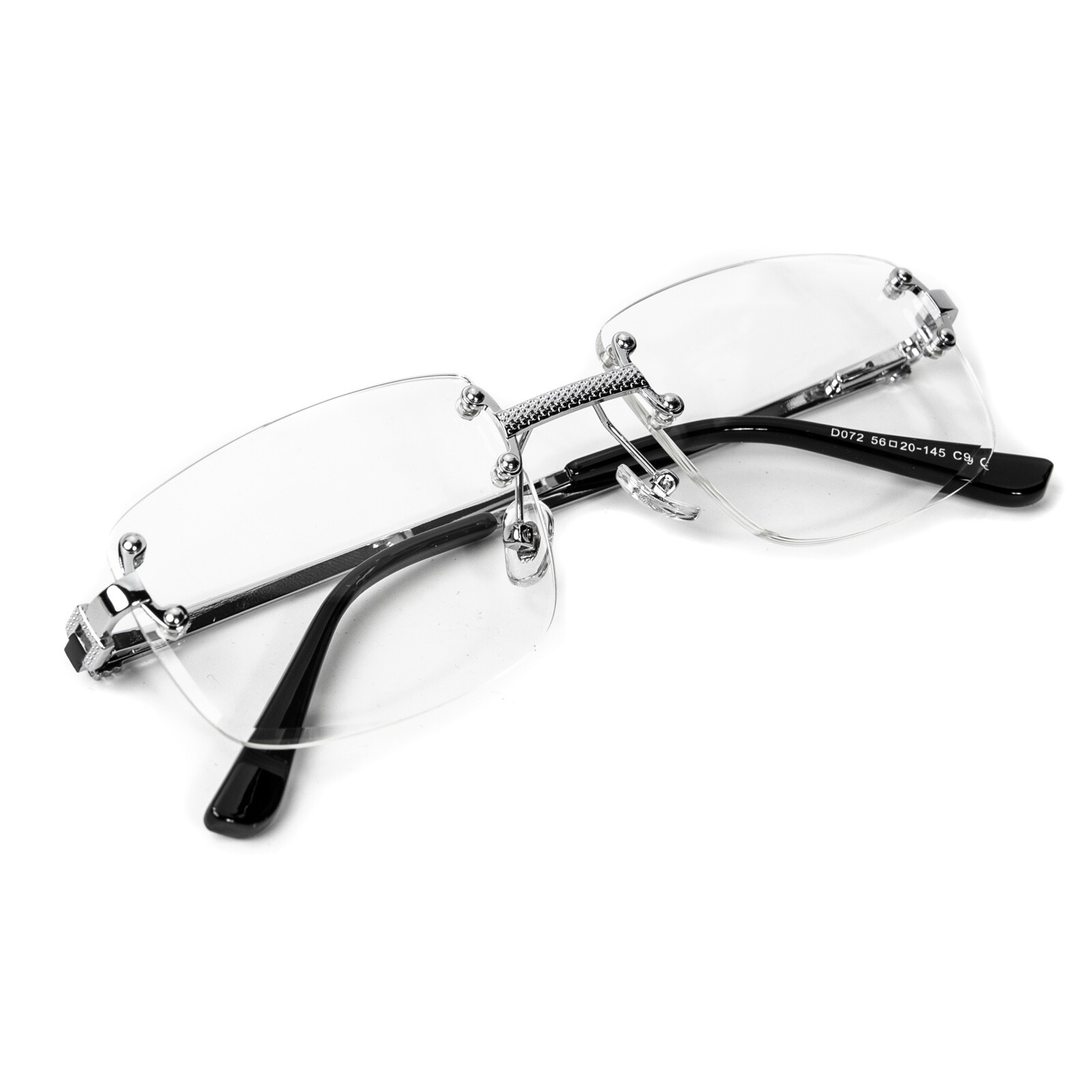 Men’s Silver Frame Vintage Retro Hip Hop Clear Lens Tint Rimless Glasses