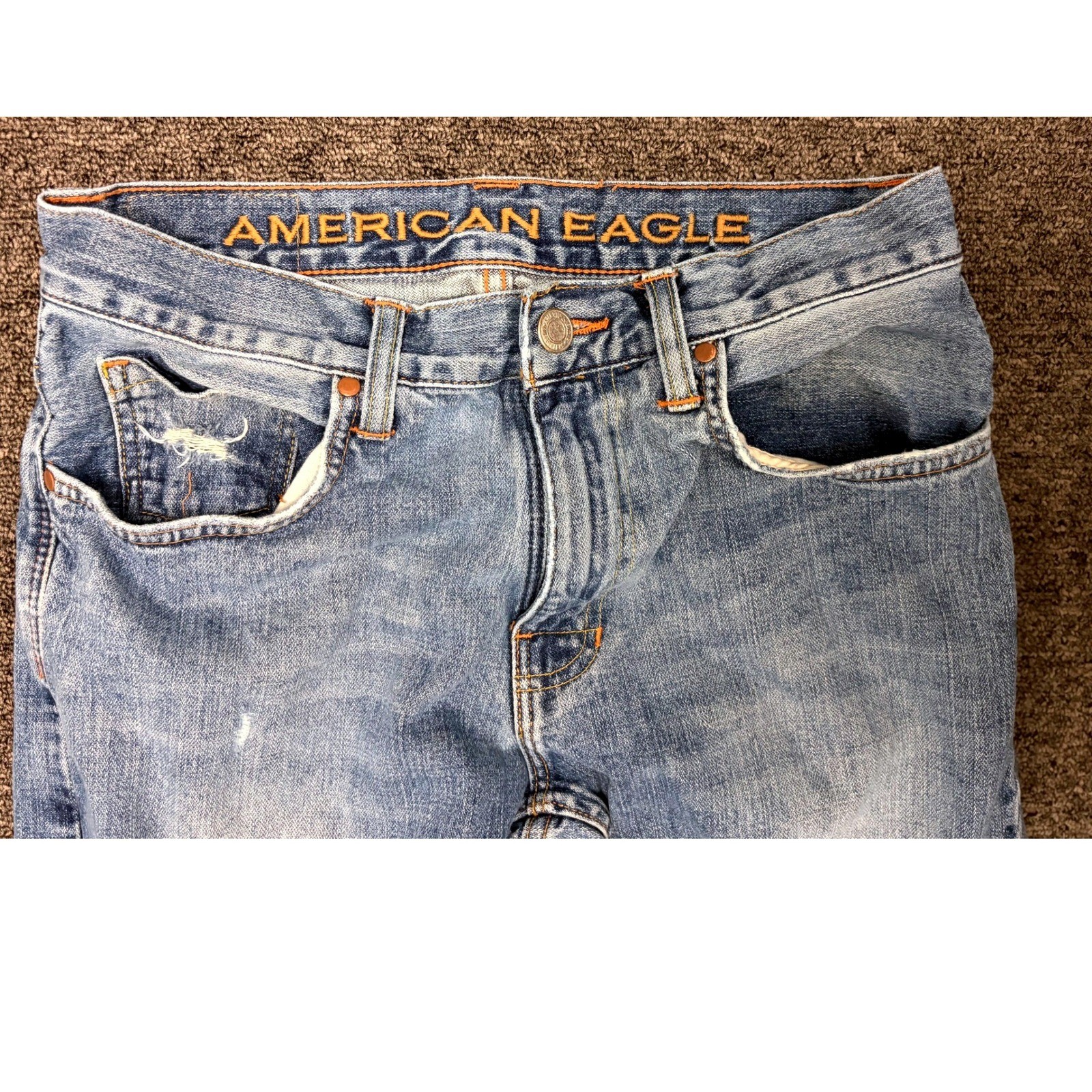 American Eagle Outfitters Mens Loose Fit Light Wash Denim Jeans 28×30 Blue