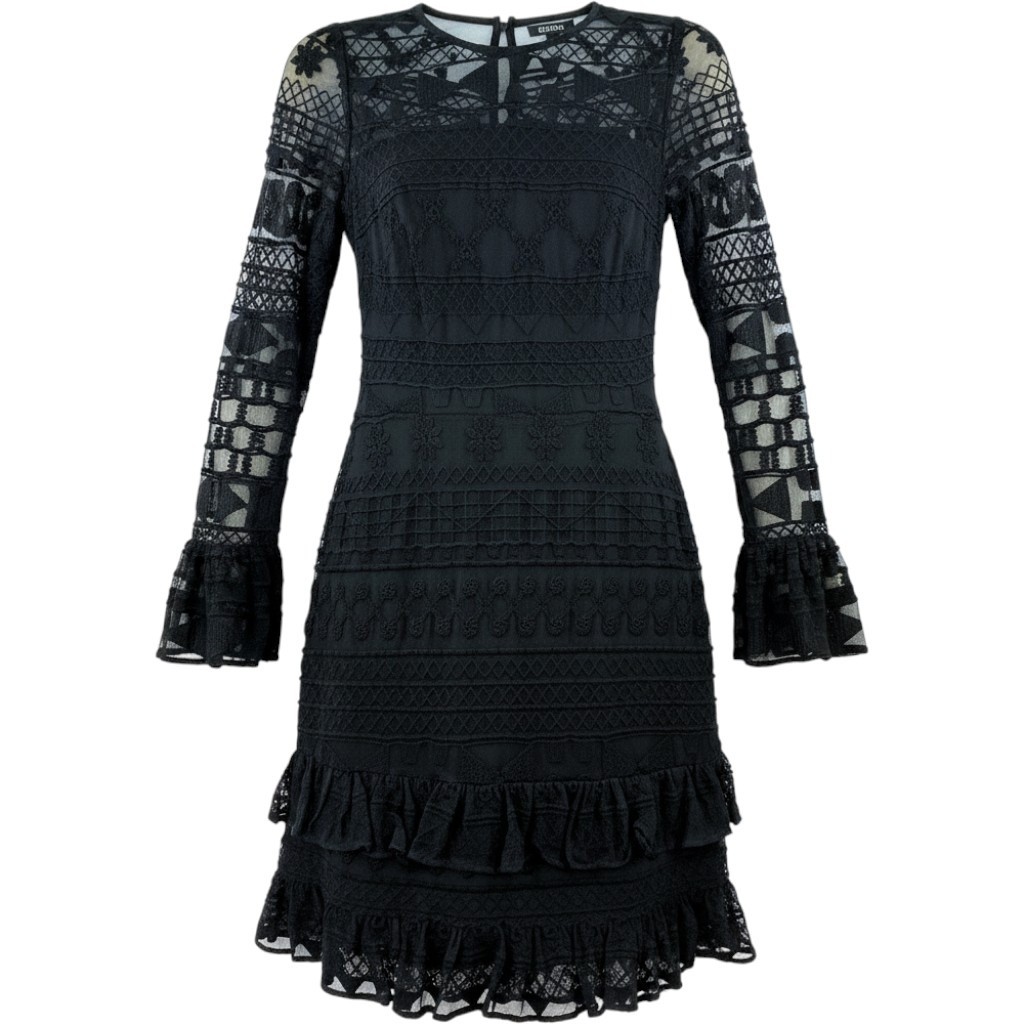 Parker Black Lace Bell Sleeve Ruffle Hem Mini Dress Sz S Whimsigoth Goth Glam