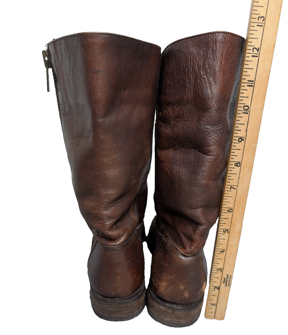 Frye Heath Boots Womens 9B Western Moto Square Toe Zipper Brown Distressed 90s