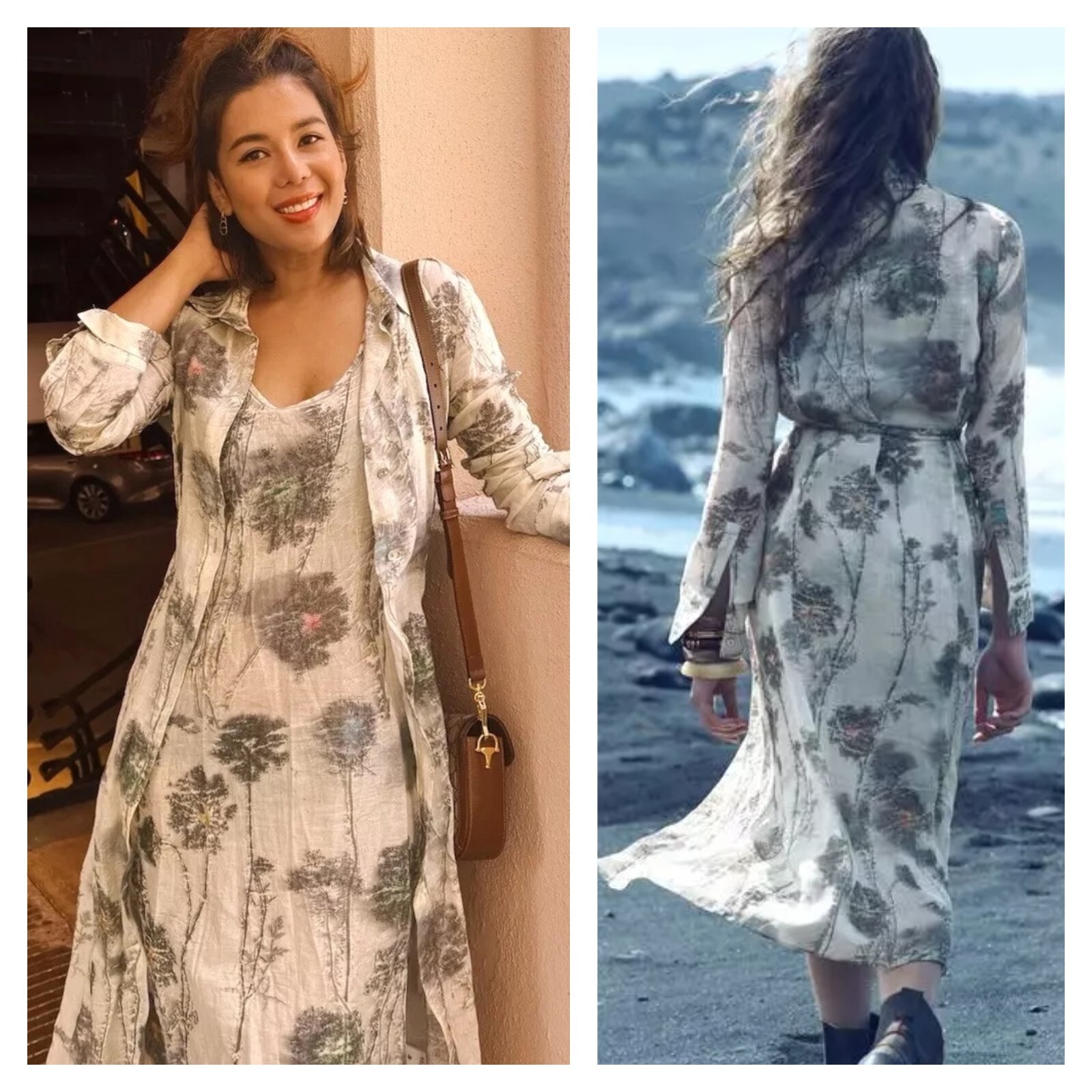 NWT ZARA ZW COLLECTION PRINTED 100% RAMIE SHIRT DRESS SET OF 2 $129
