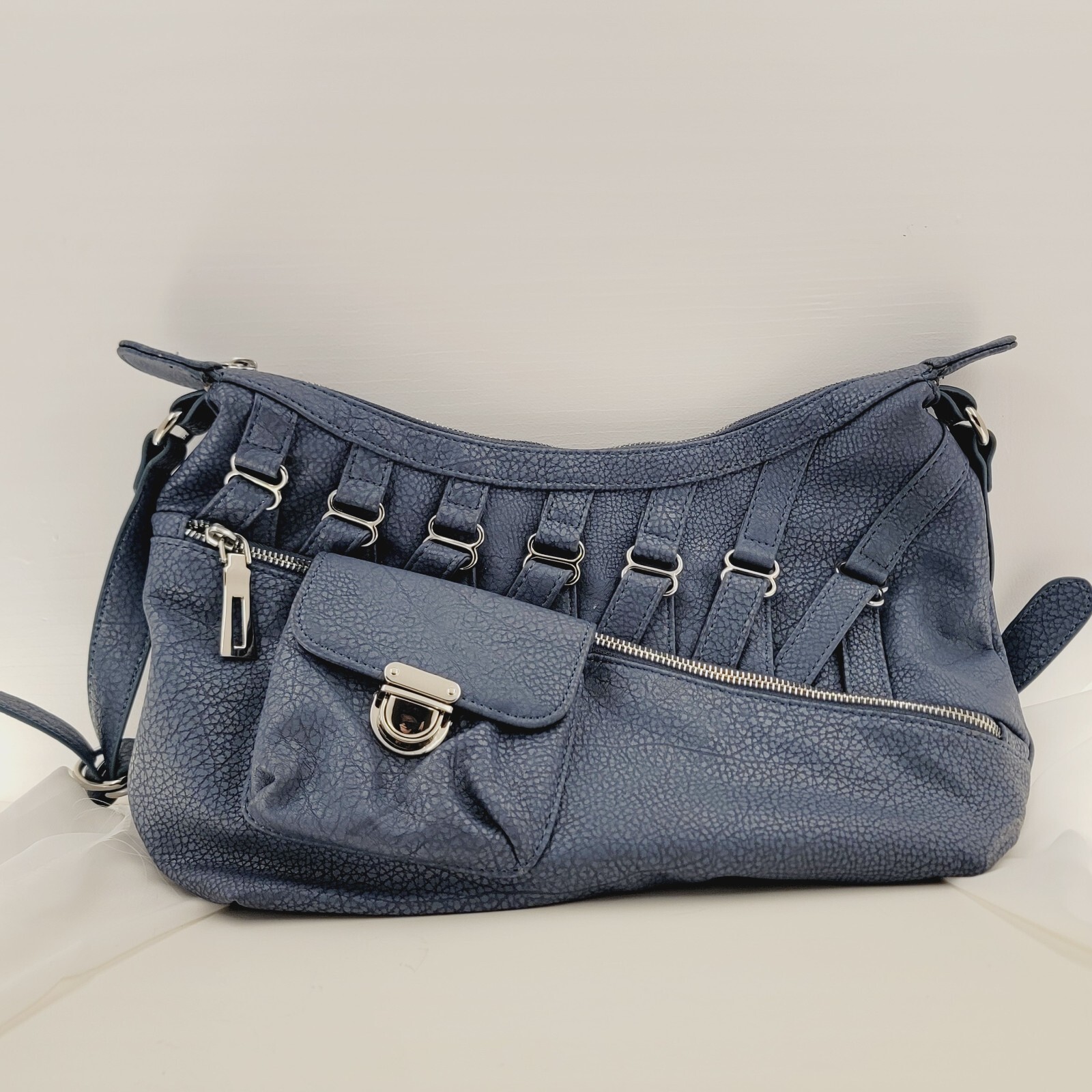 Follis 101 Blue PVC Faux Leather Hobo Shoulder Purse