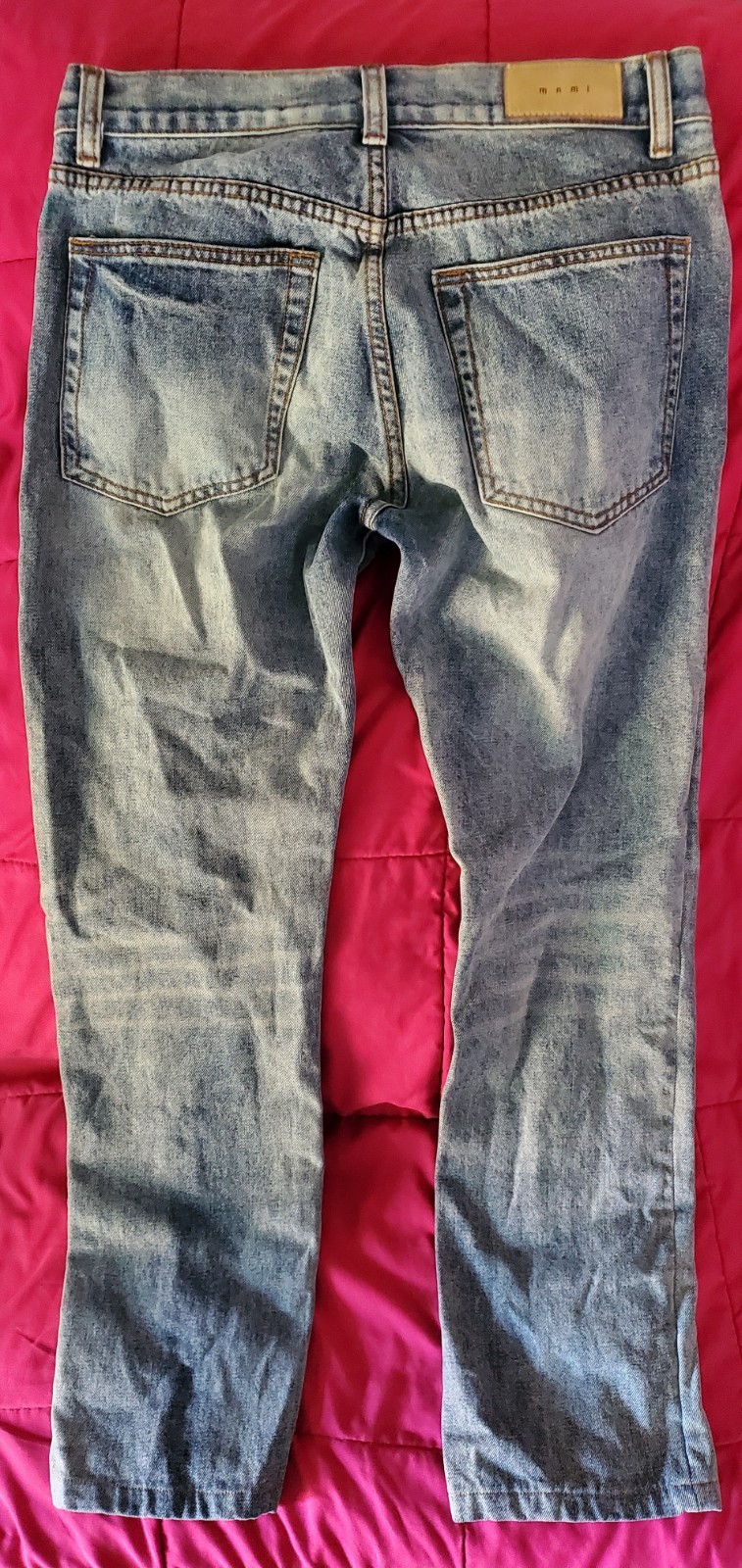 Mnml Patchwork Jeans Mens Blue Denim Logo Cotton Distressed 32×28