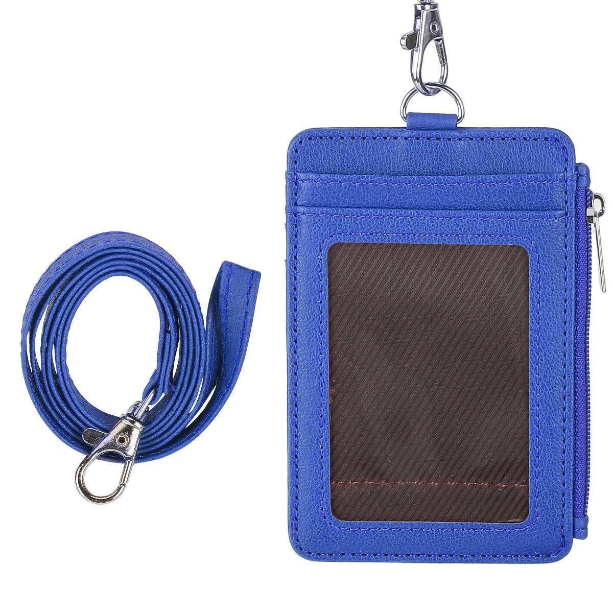 ID Badge Card Holder PU Leather Vertical Clip Neck Strap Lanyard Necklace Case