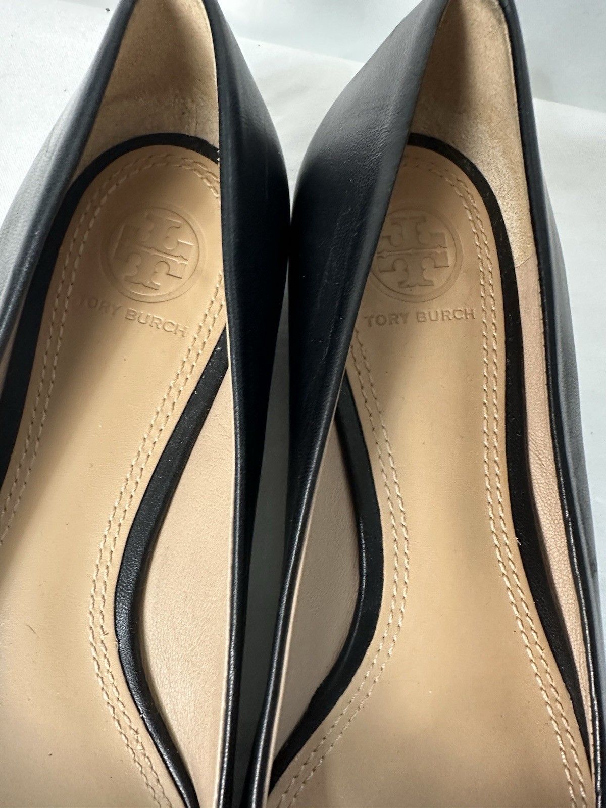 Tory Burch Women’s Black Leather Ballet Flats Slip-On Comfort Logo US 7.5