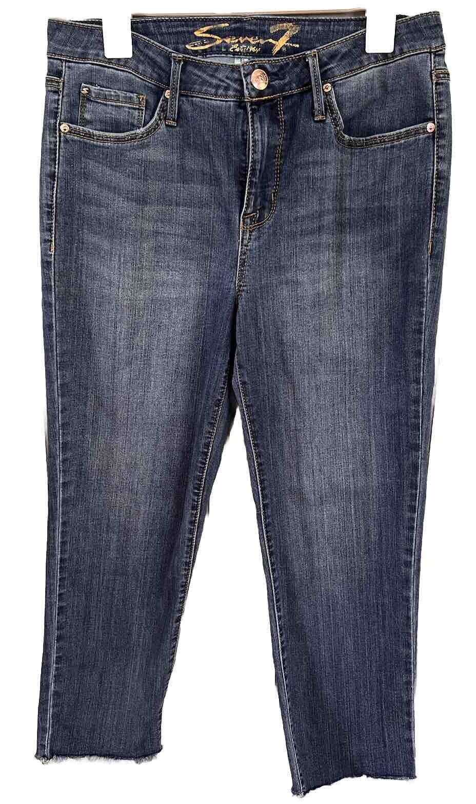 Seven7 Women’s Tower Crop Jeans Size 8 High Rise Straight Raw Hem Fray Stretch