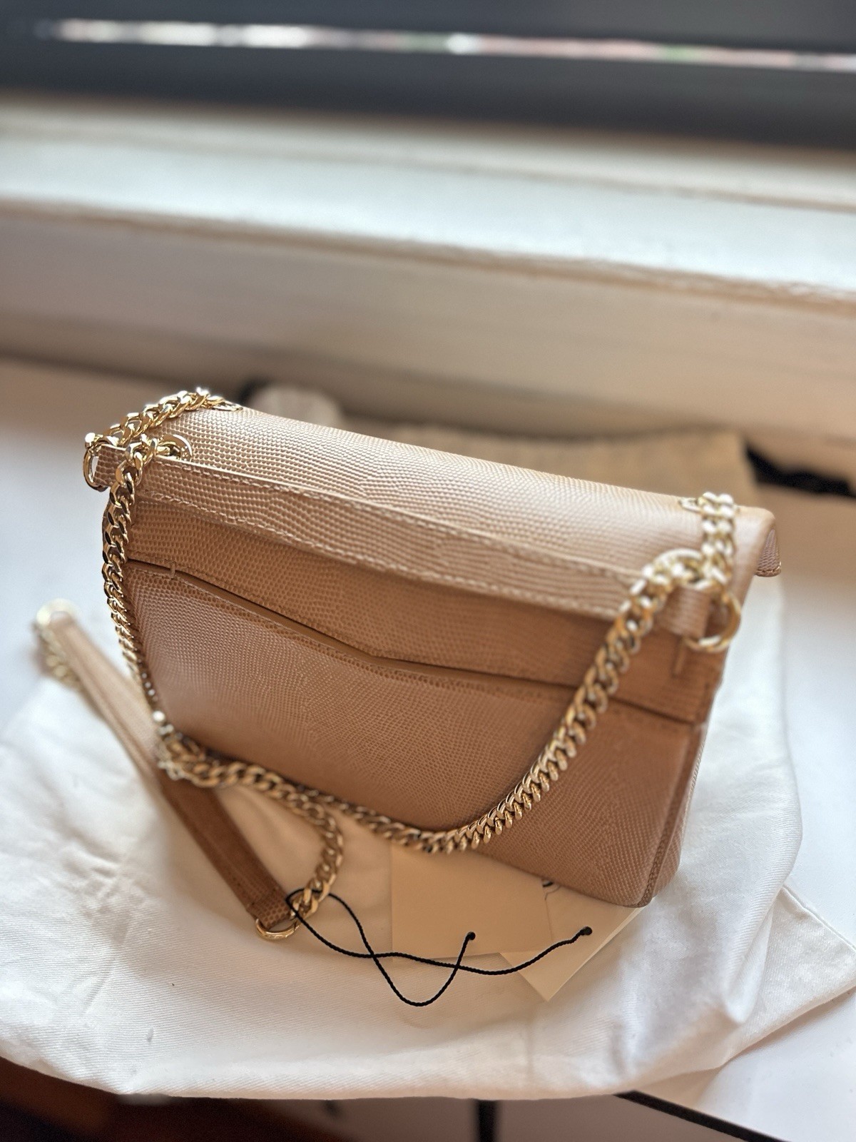 (Excellent Condition with Tags) SANDRO YZA Leather Cross Shoulder Bag (Beige)