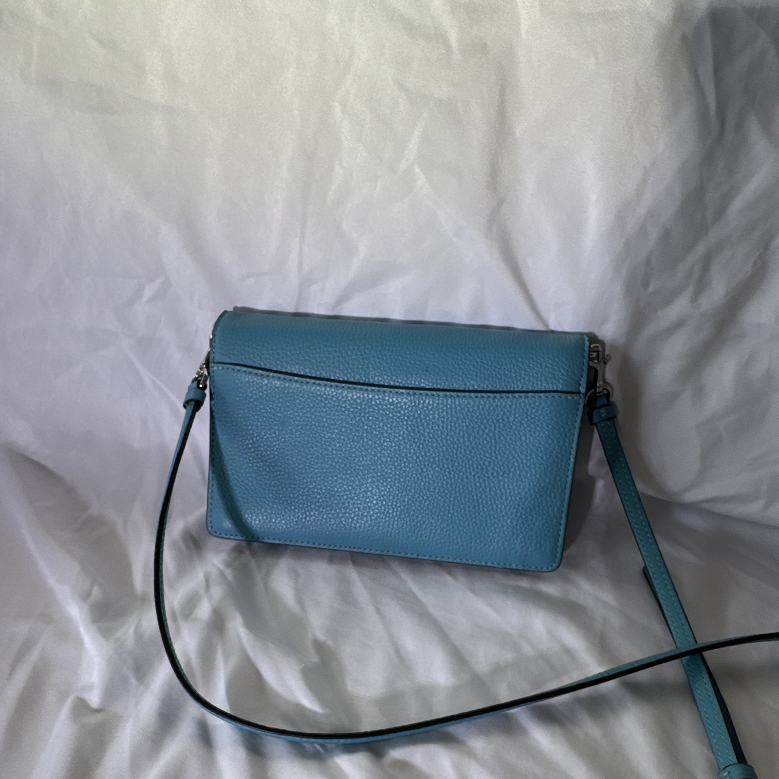 Coach Blue Pebbled Crossbody Bag, Zip, Silver Hardware, Pockets, Strap