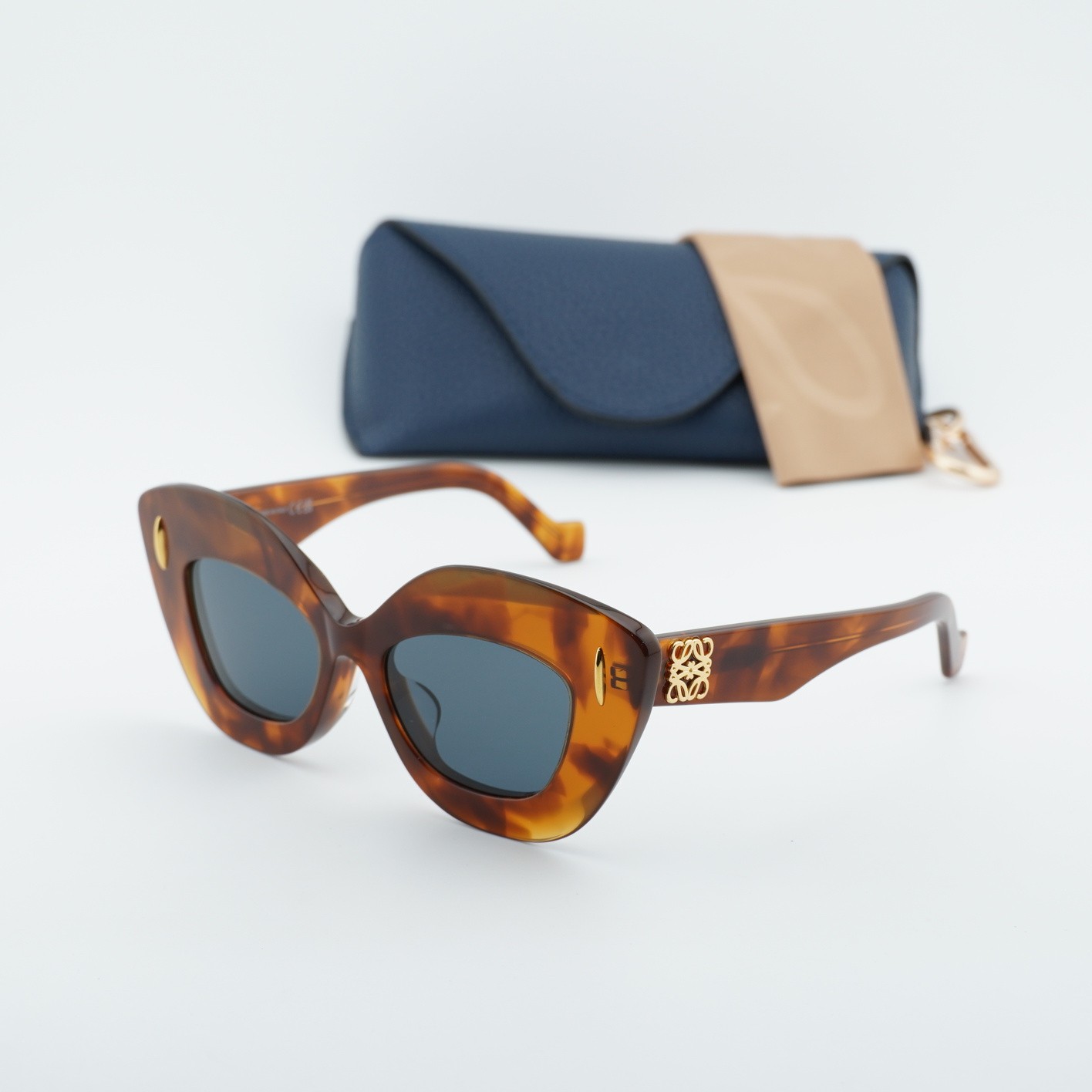New Loewe LW40127F 53V Shiny Havana/Blue 48-18-140 Sunglasses