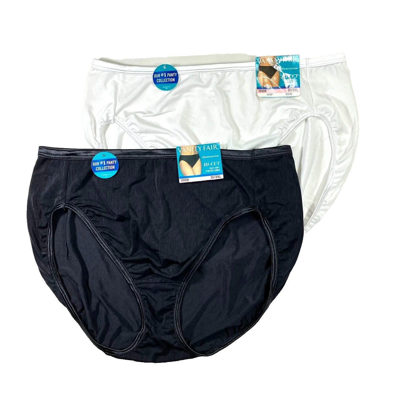 NWT 2-Pack Vanity Fair 10/3XL Illumination High Cut Panty Brief Assorted 13108