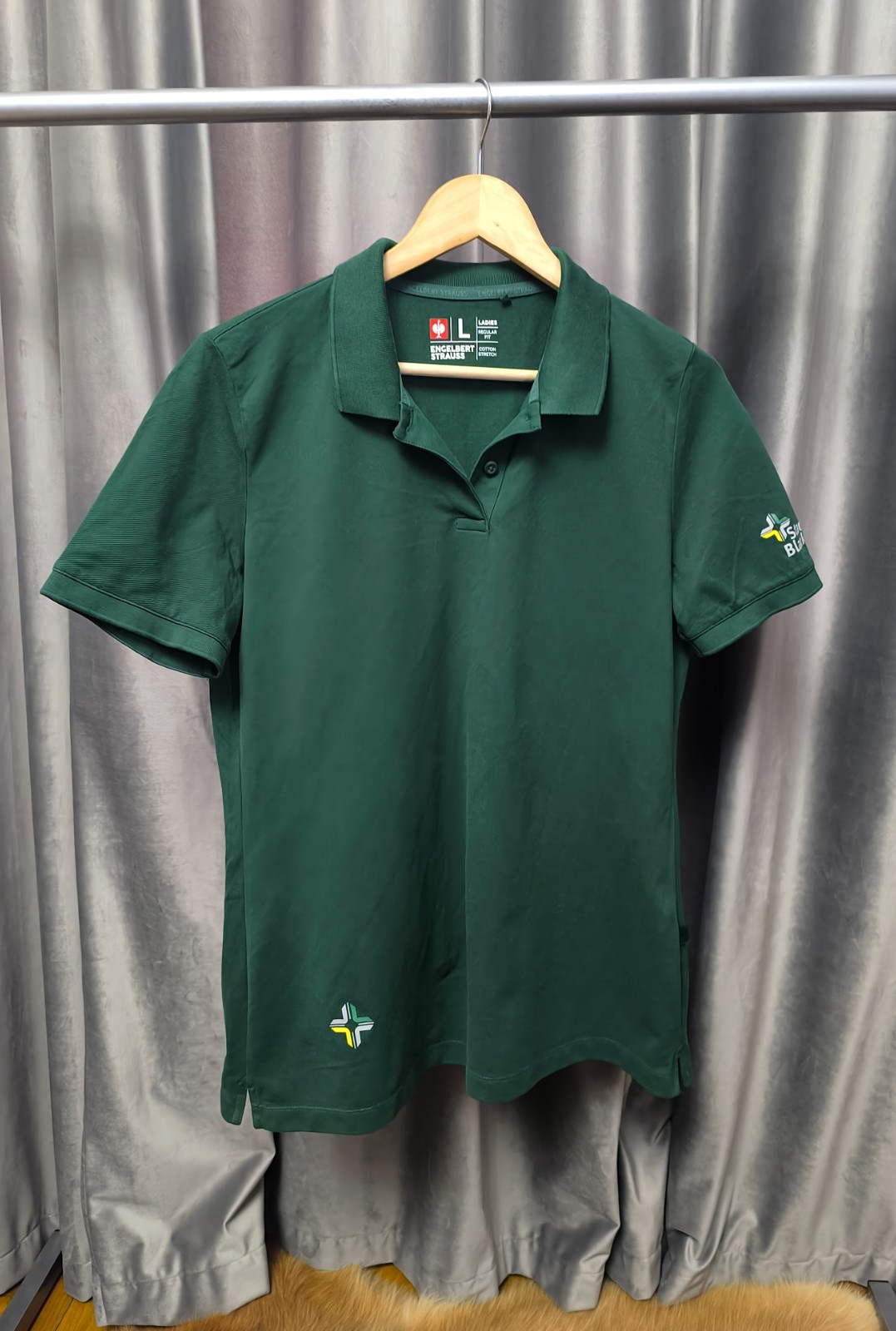 Engelbert Strauss Women’s Polo Shirt L Green Cotton Stretch Short Sleeve Workwea
