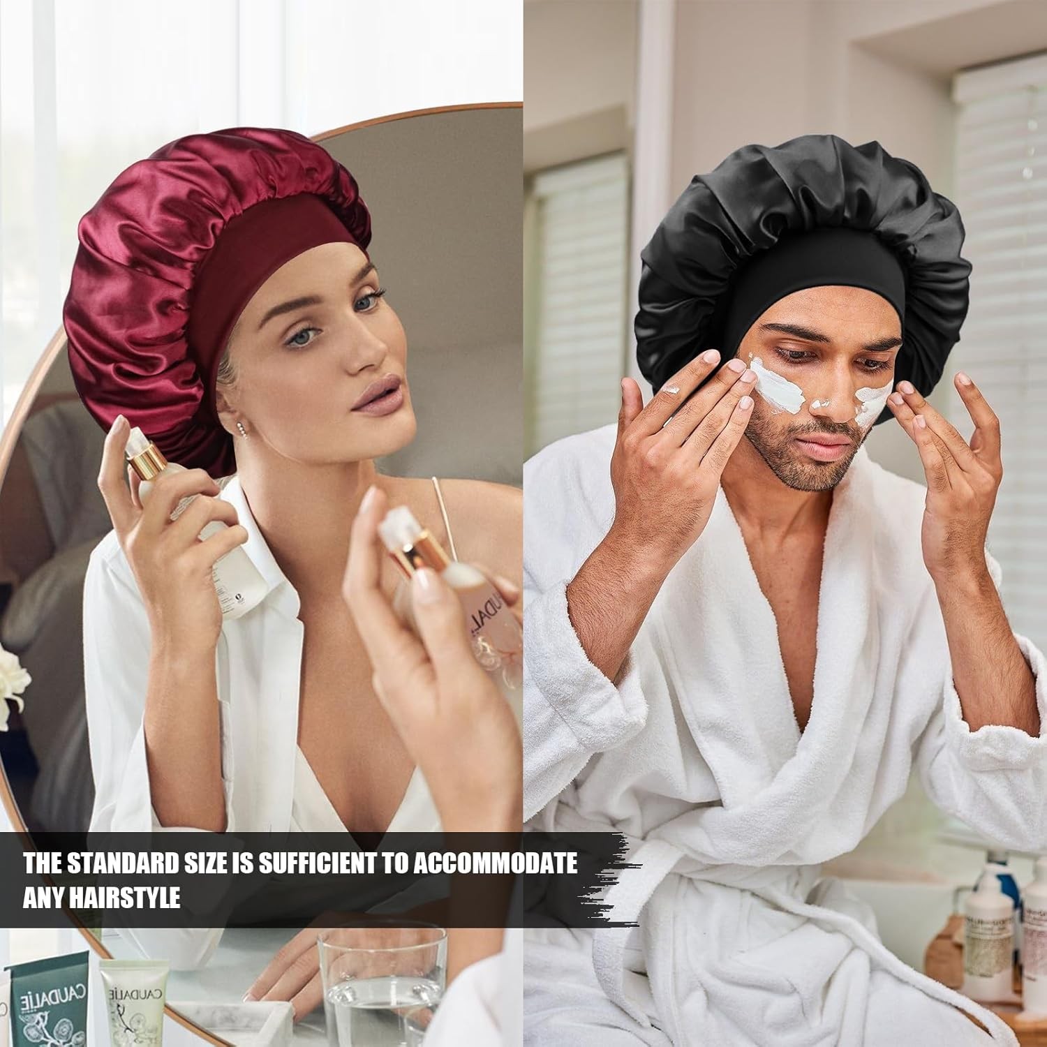 Satin Silk Bonnet for Sleeping, Double Layer Silk Sleep Cap for Men & Women Soft