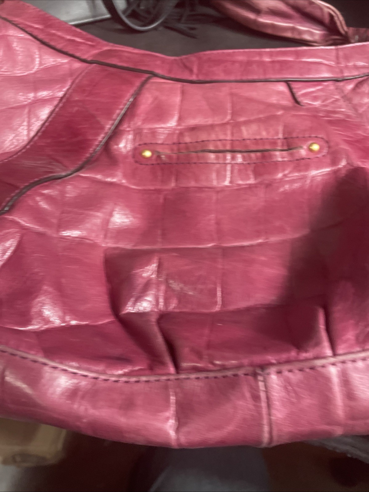 B. Makowsky Leather Shoulder Bag Hobo Purple With Gold Tone Hardware
