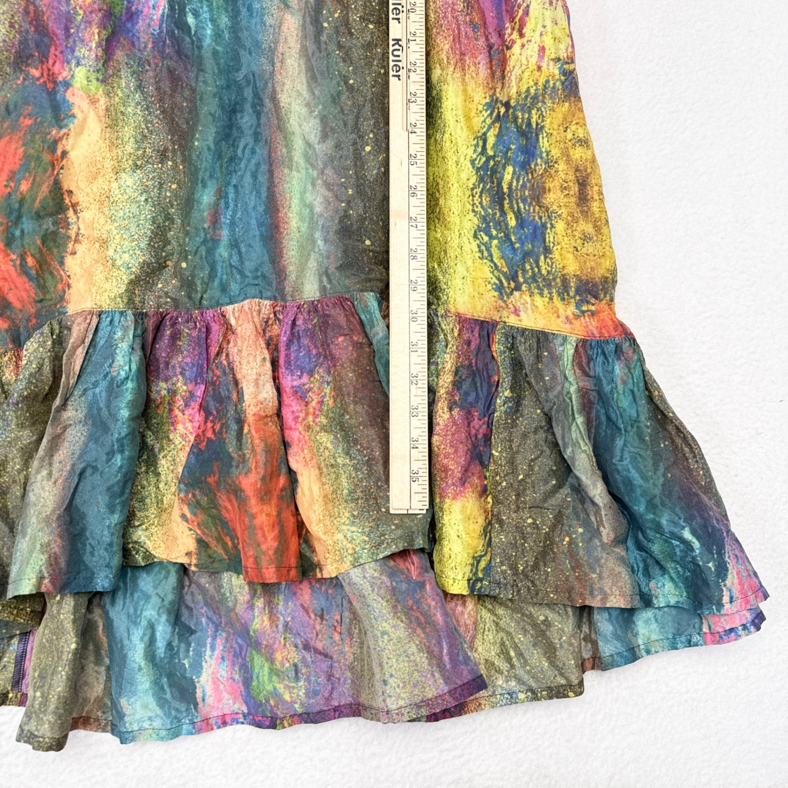 Bryn Walker Dress Size Large Zen Taffeta Nebulosa Abstract Cosmic Ruffled Hem