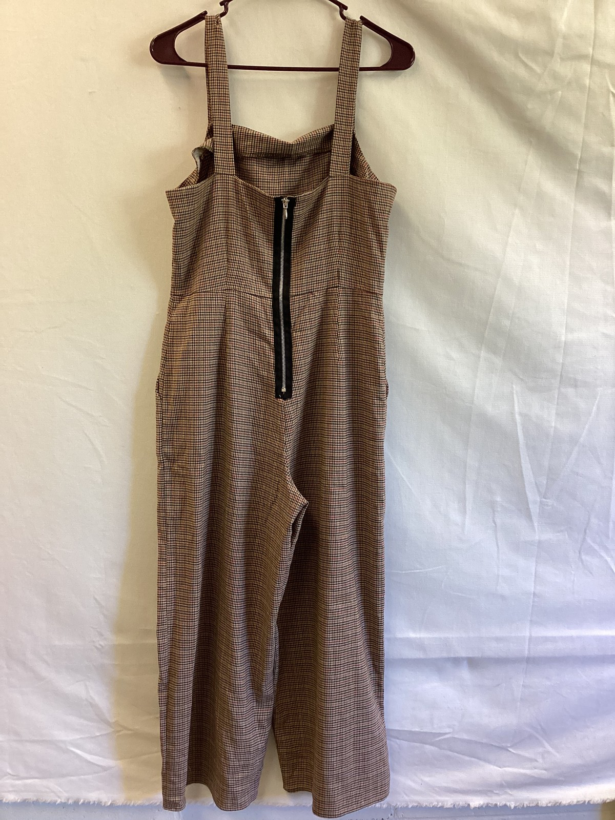 Bebop Jumpsuit Womens Large Plaid Wide Leg Pockets Button Strap Zip Back