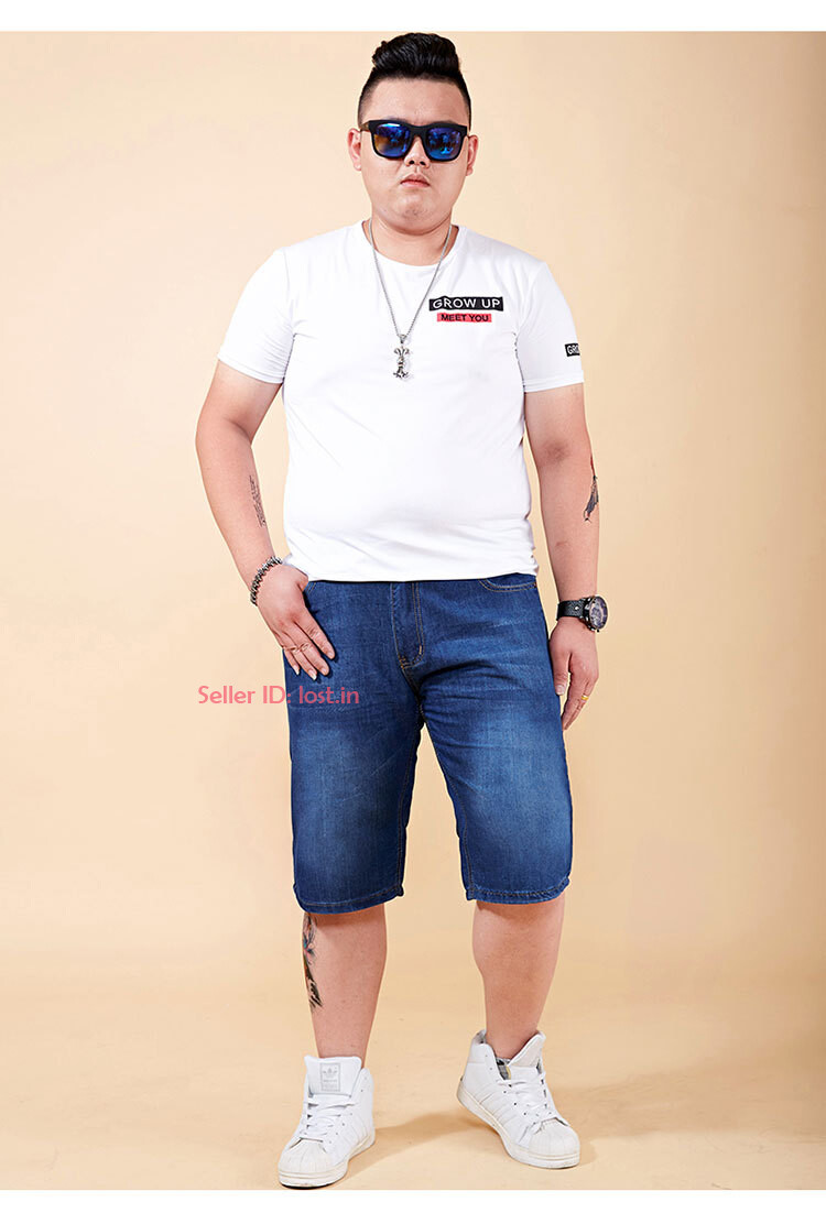 Men Denim Shorts Half Pant Casual Loose Jeans Stretch Cargo Denim Pants Big Size
