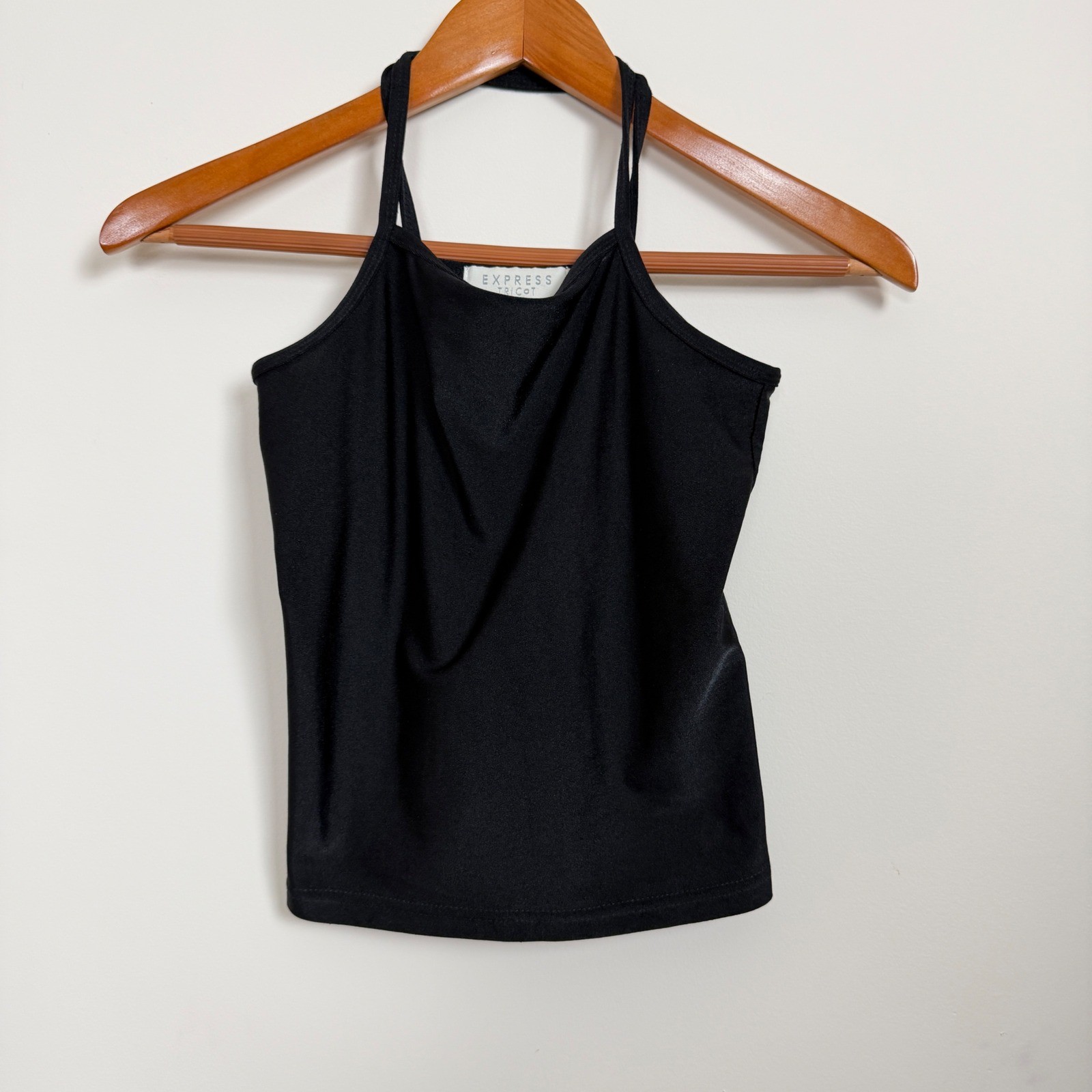 90’s Vintage Express Tricot Tank Top Women Black Crossover Strap Size S