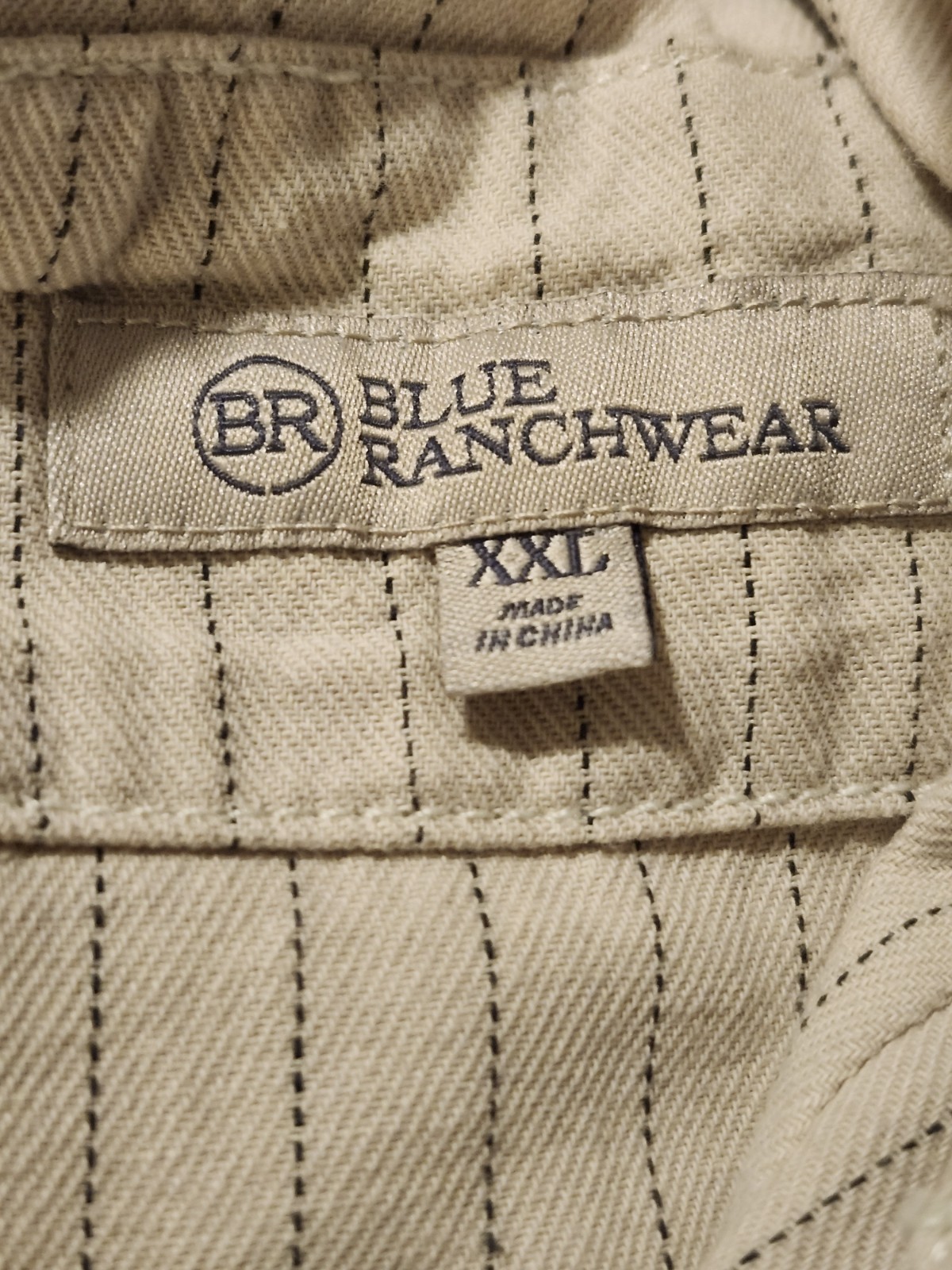 Blue Ranchwear Men’s Beige/Black Striped Woven Cotton Button-Up Pockets XXL