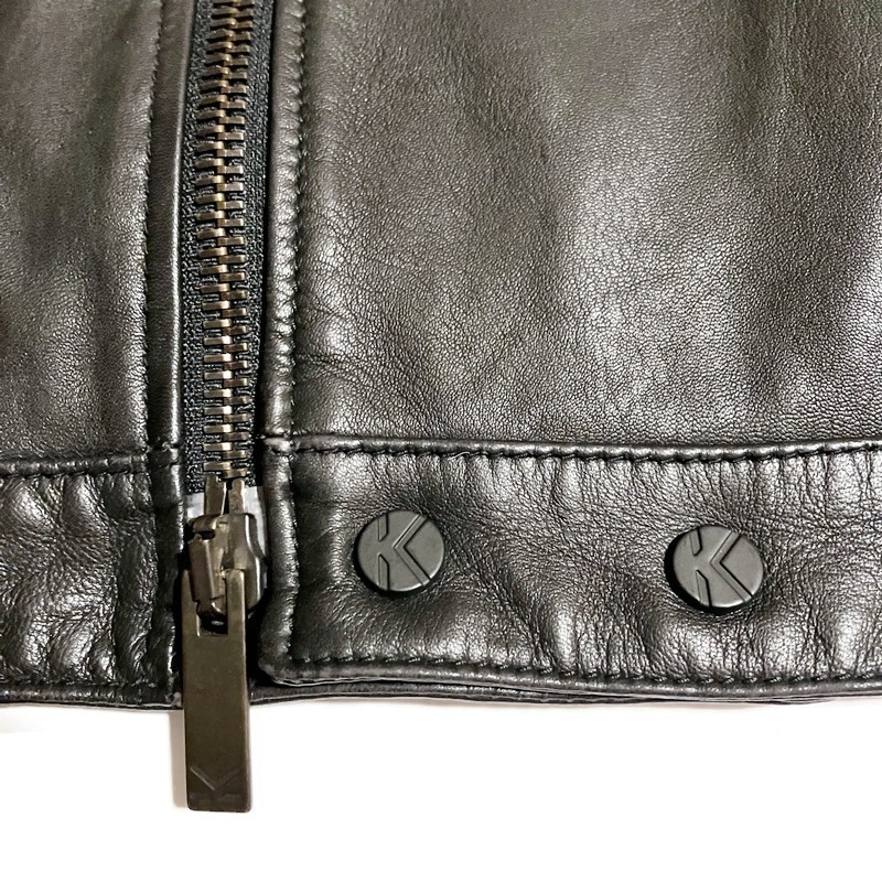 Karl Lagerfeld Men’s Black Leather Biker Jacket with Zippers & Shirt Collar BNWT