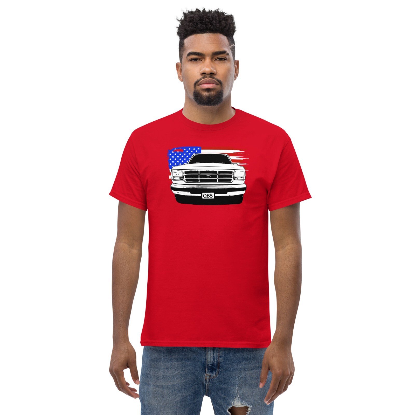 OBS T-Shirt Mnes 90s Ford Truck Shirt With American Flag