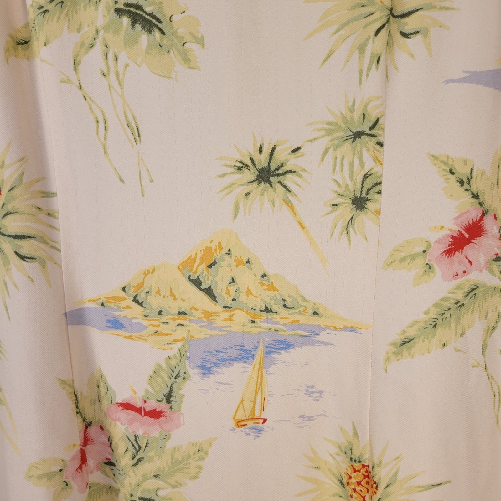 Pineapple Moon Womens Cream 100% Silk Tropical Hawaiian Maxi Dress Size M