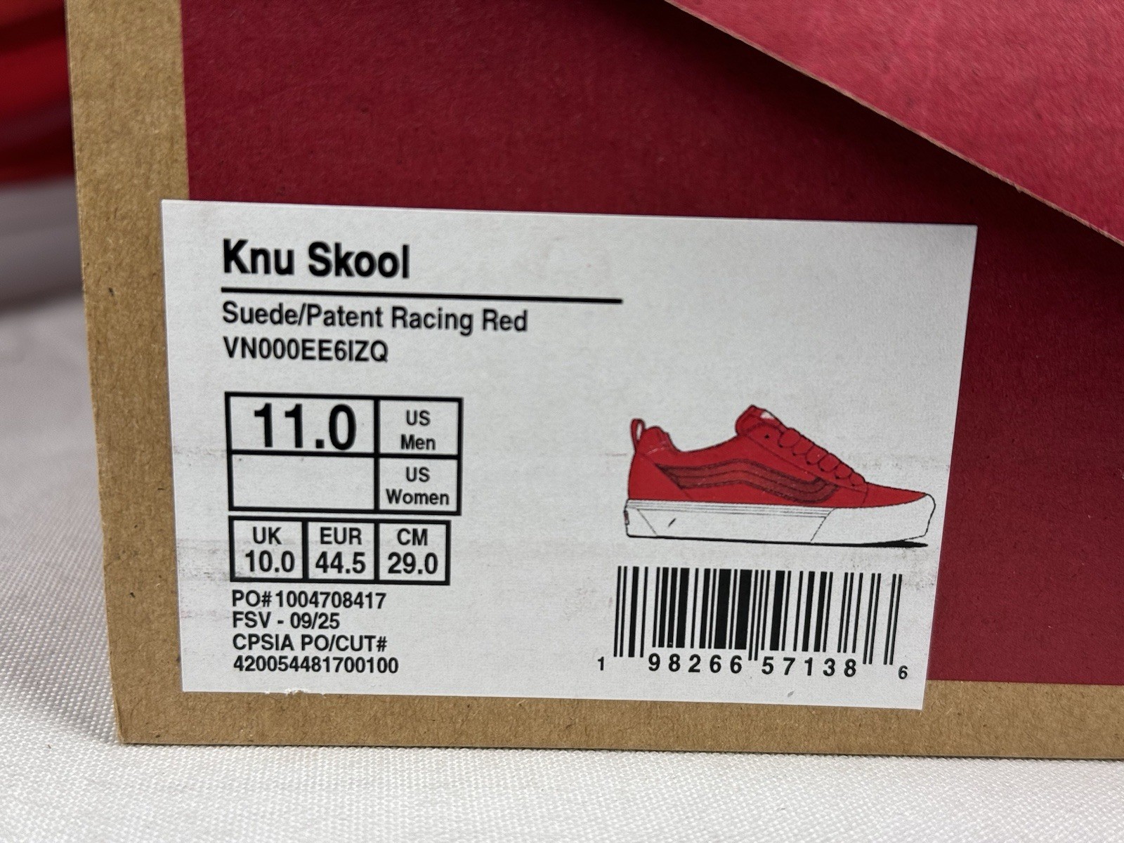 Vans Knu-Skool Suede Patent – Racing Red Men’s Size 11.0