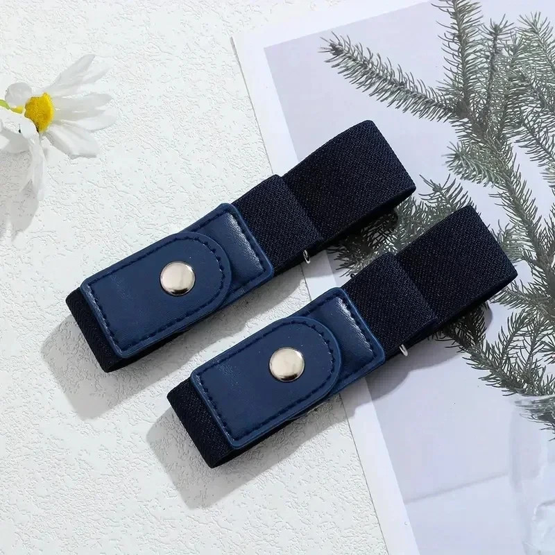 2 Pack No Buckle Elastic Belt Invisible Loop Belt for Jeans Pants
