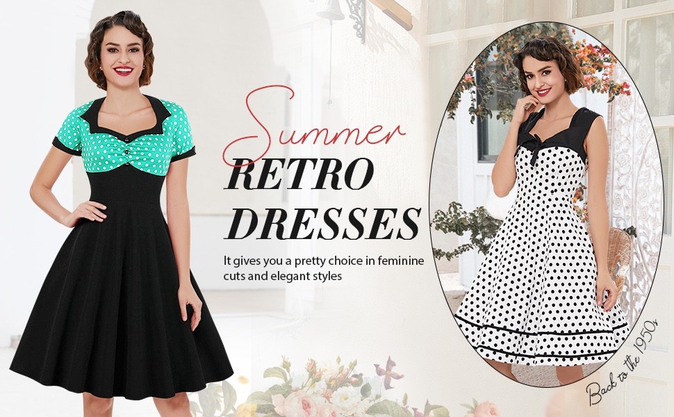 KILLREAL Women’s 50S Retro Rockabilly Short Sleeves Lapel Collar Office Dress