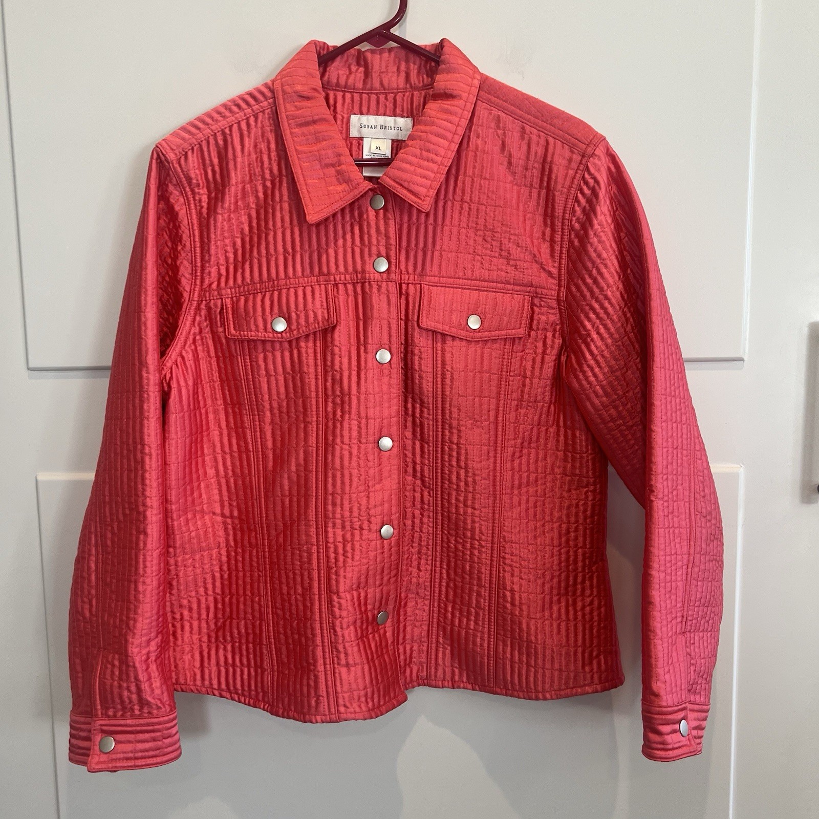 Susan Bristol Womens Size XL Coral Snap Button Quilted Lightweight Jacket Casual