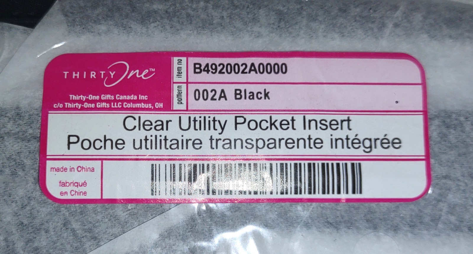 Thirty-One Clear Utility Pocket Insert (Black)