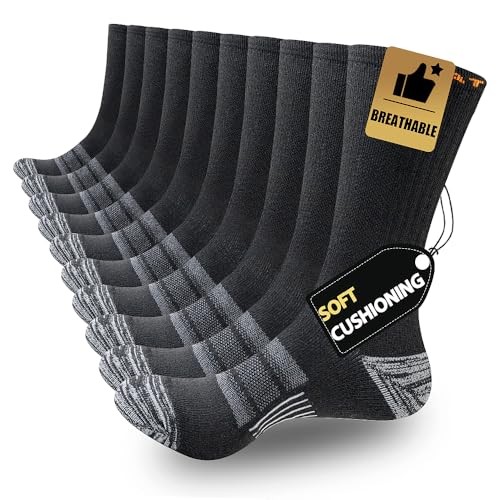 JOYNÉE 5/10 Pairs Mens Lightweight Athletic Crew Large Black (5 Pairs)