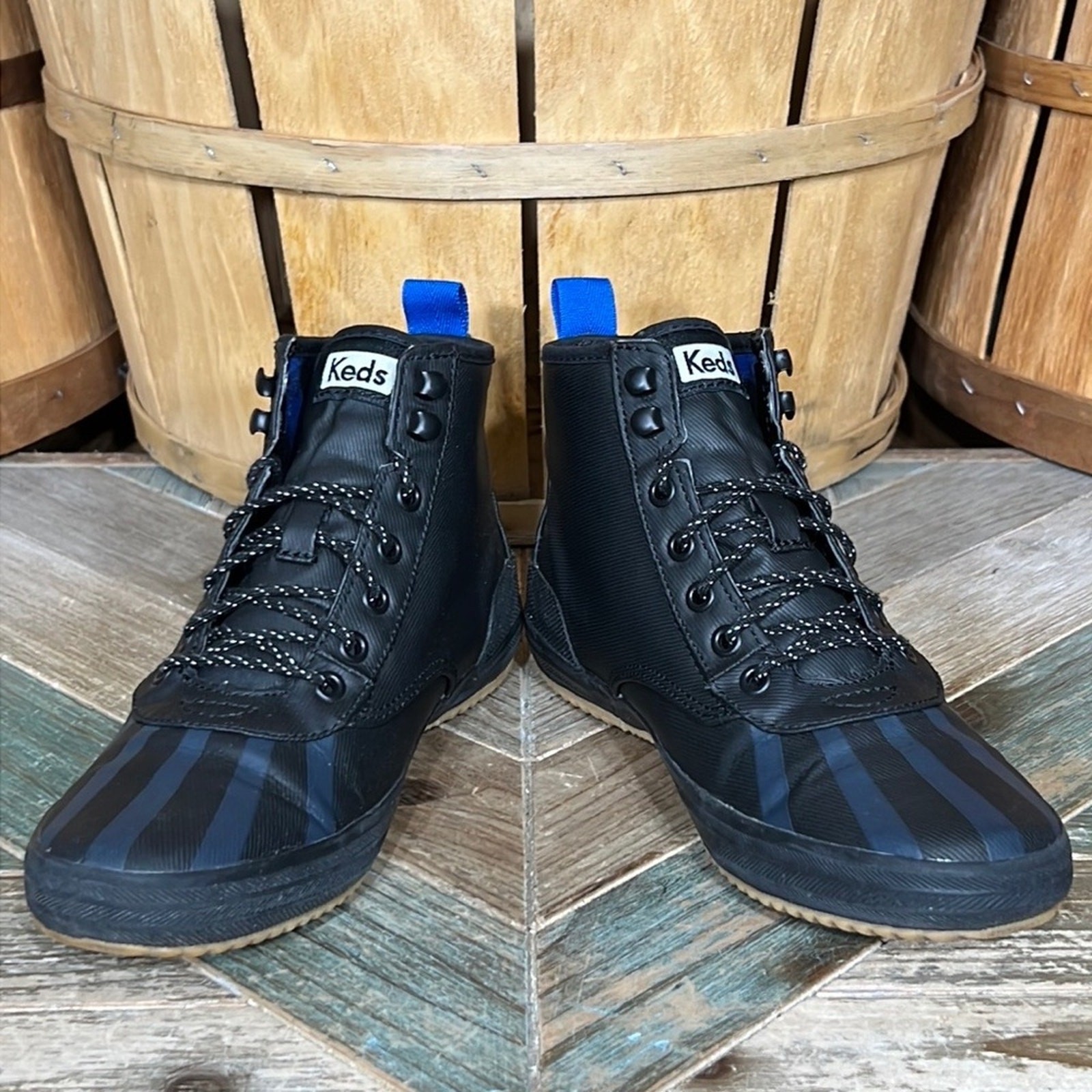 Keds Scout Splash Black Blue Water Resistant Twill Waxed Canvas Boots Womens 6