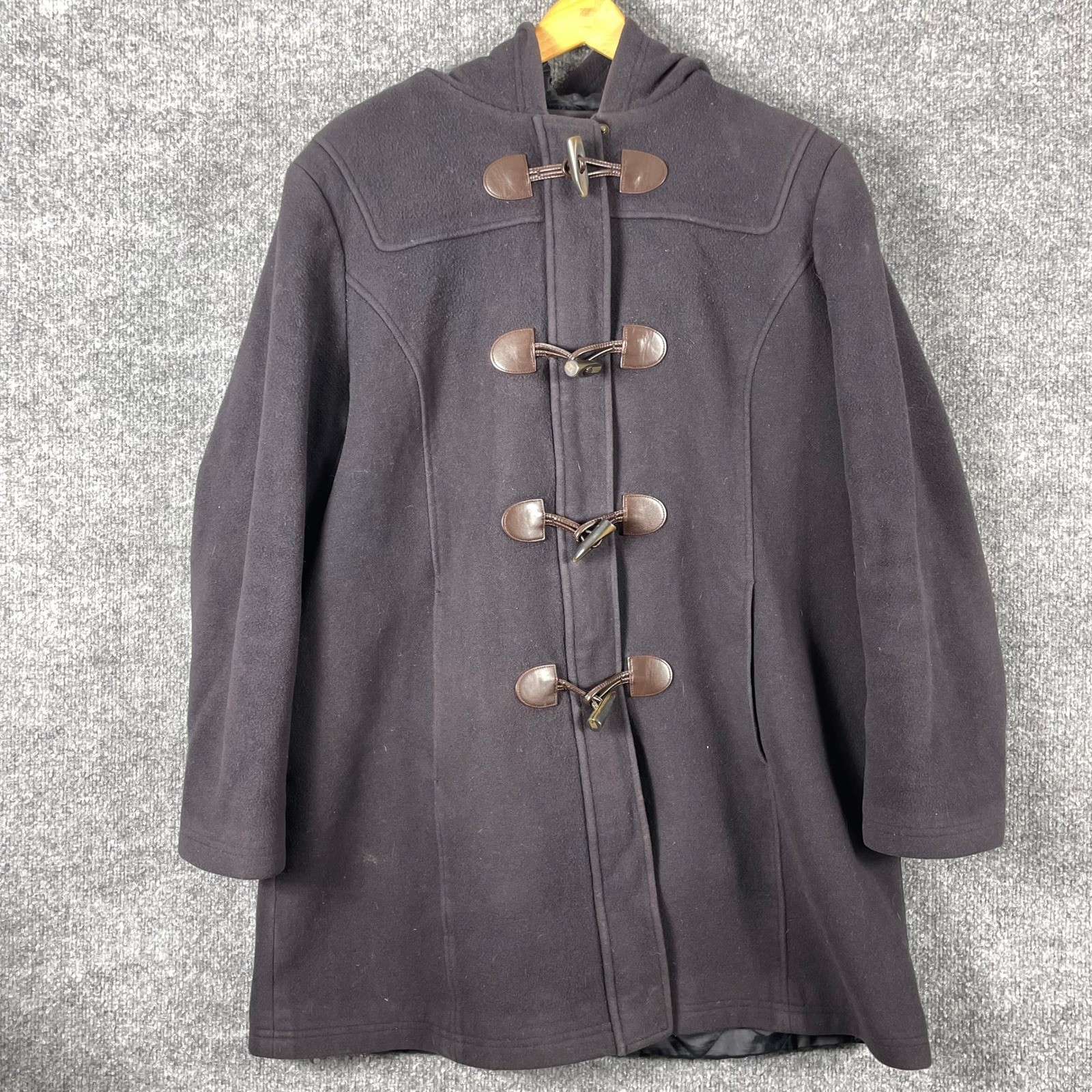 LL Bean Coat Womens 20 Purple Wool Hooded Toggle Duffle Jacket Bellandi Lined